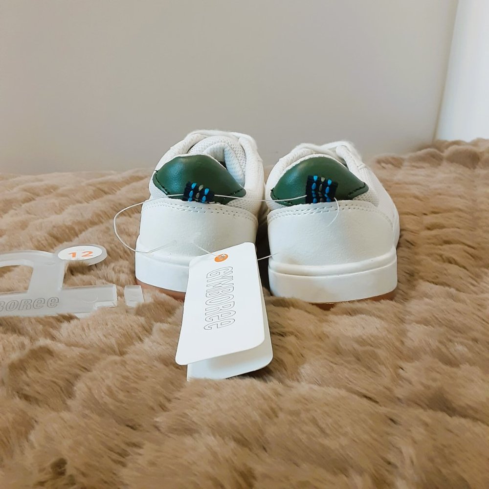 Gymboree Boys White Canvas Sneakers Size 12 Trimmed in Faux Leather - Picture 5 of 11